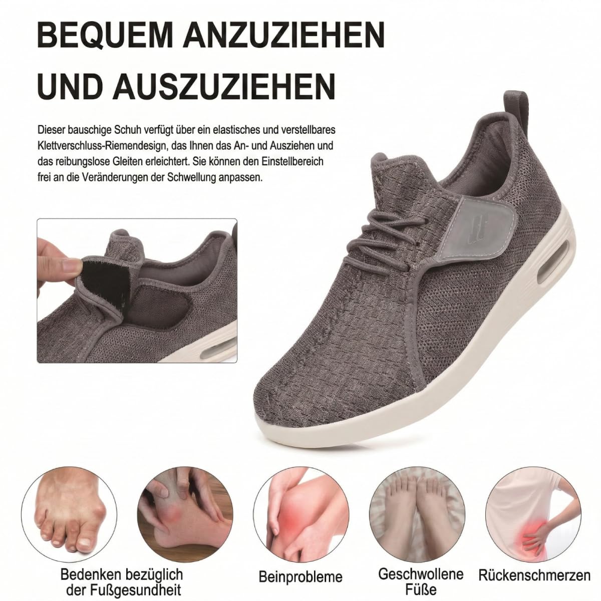 VibeCraft Extra Weite Gesundheitsschuhe für Herren und Damen, Verstellbare Klettverschluss Schuhe, Bequeme Walkingschuhe für Geschwollene Füße und Empfindliche Füße