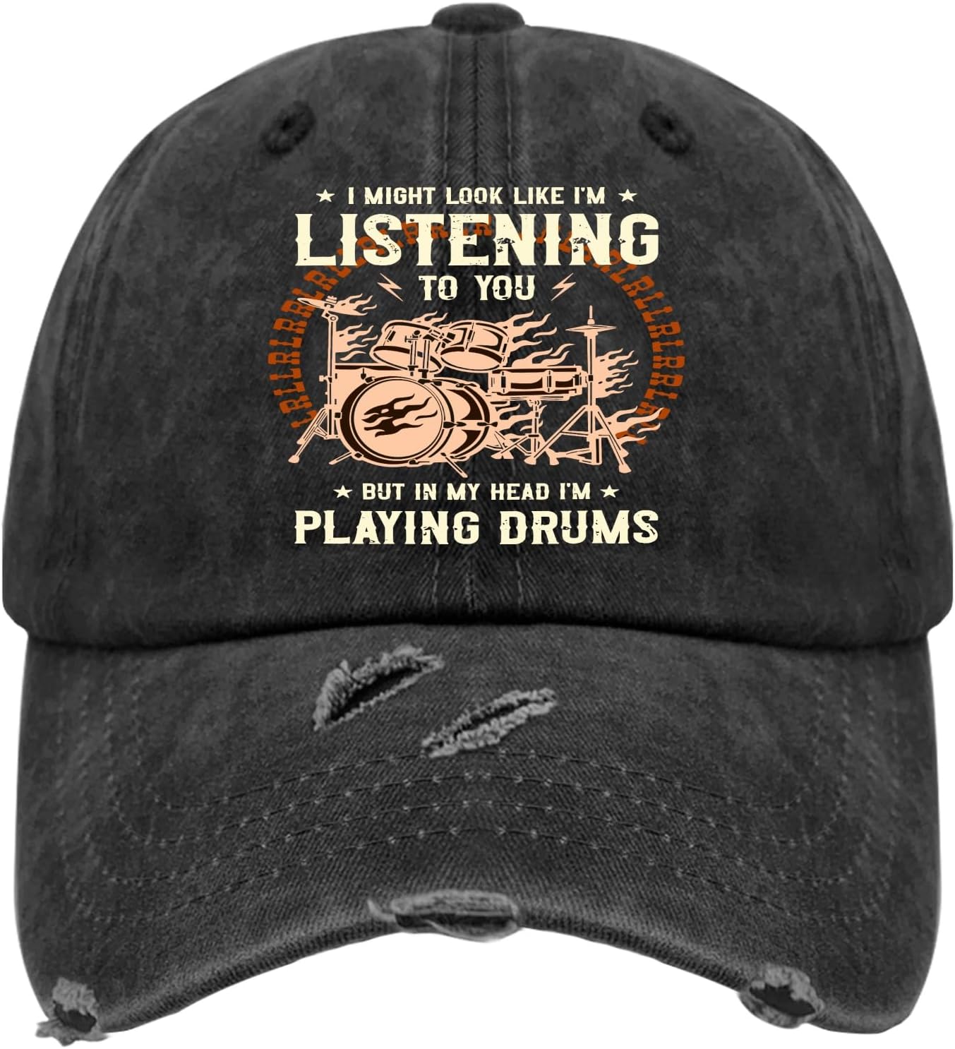 in My Head I'm Playing My Drums Hat for Men Washed Distressed Baseball Cap Classic Washed Running
