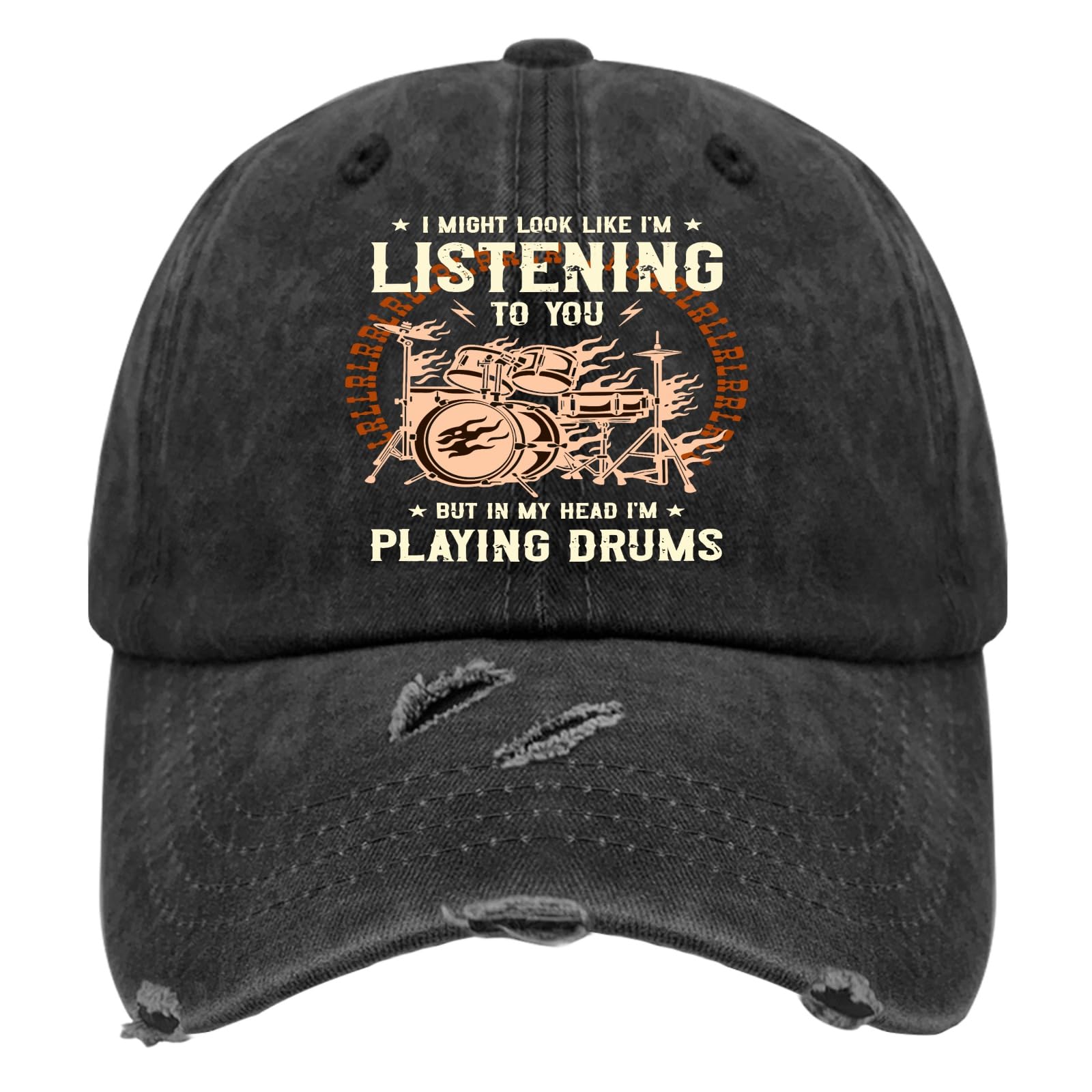 in My Head I'm Playing My Drums Hat for Men Washed Distressed Baseball Cap Classic Washed Running