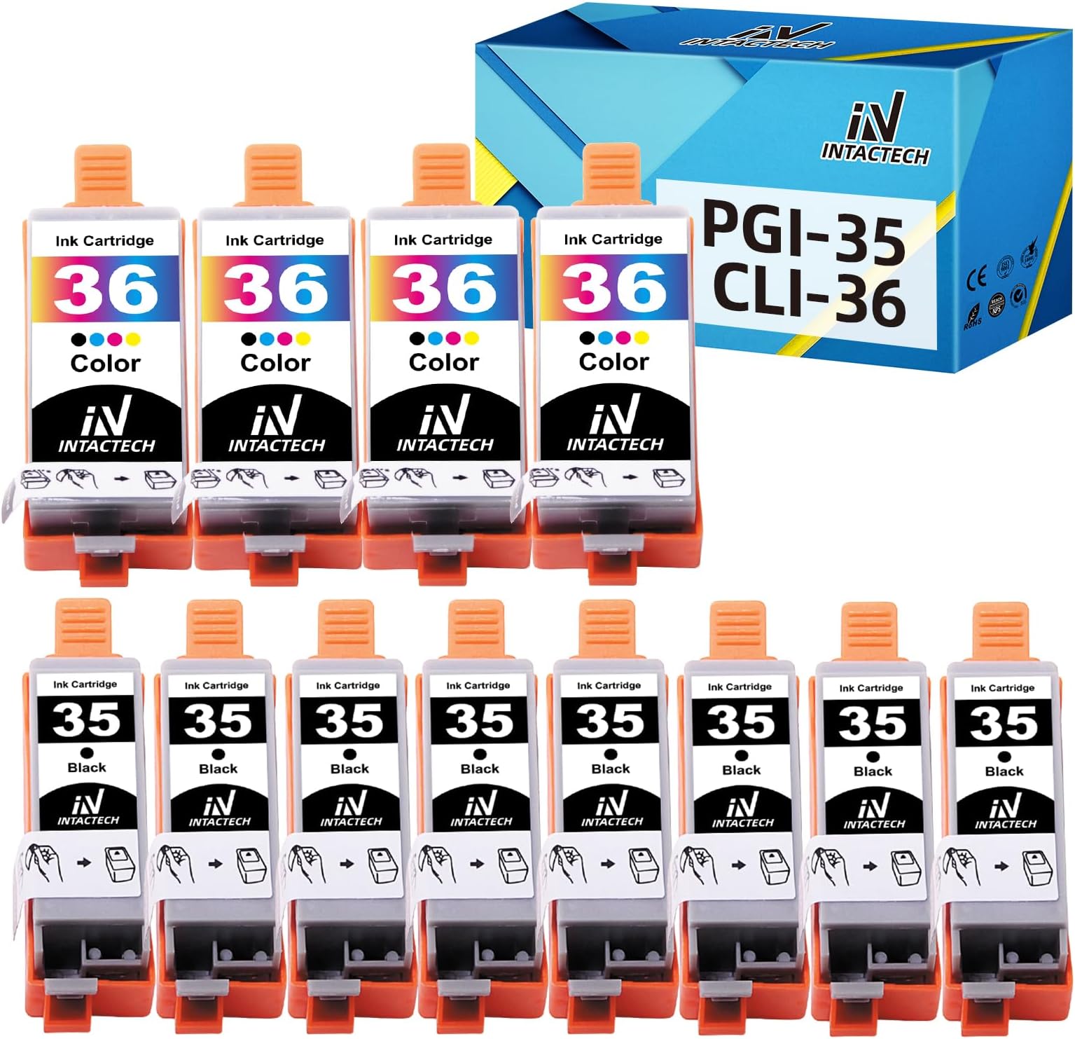 Intactech PGI-35 & CLI-36 Ink Cartridges Compatible with Canon PGI35 CLI36 Ink Use for Canon PIXMA iP110 iP100 mini260 mini320 TR150 Printer 3-Pack