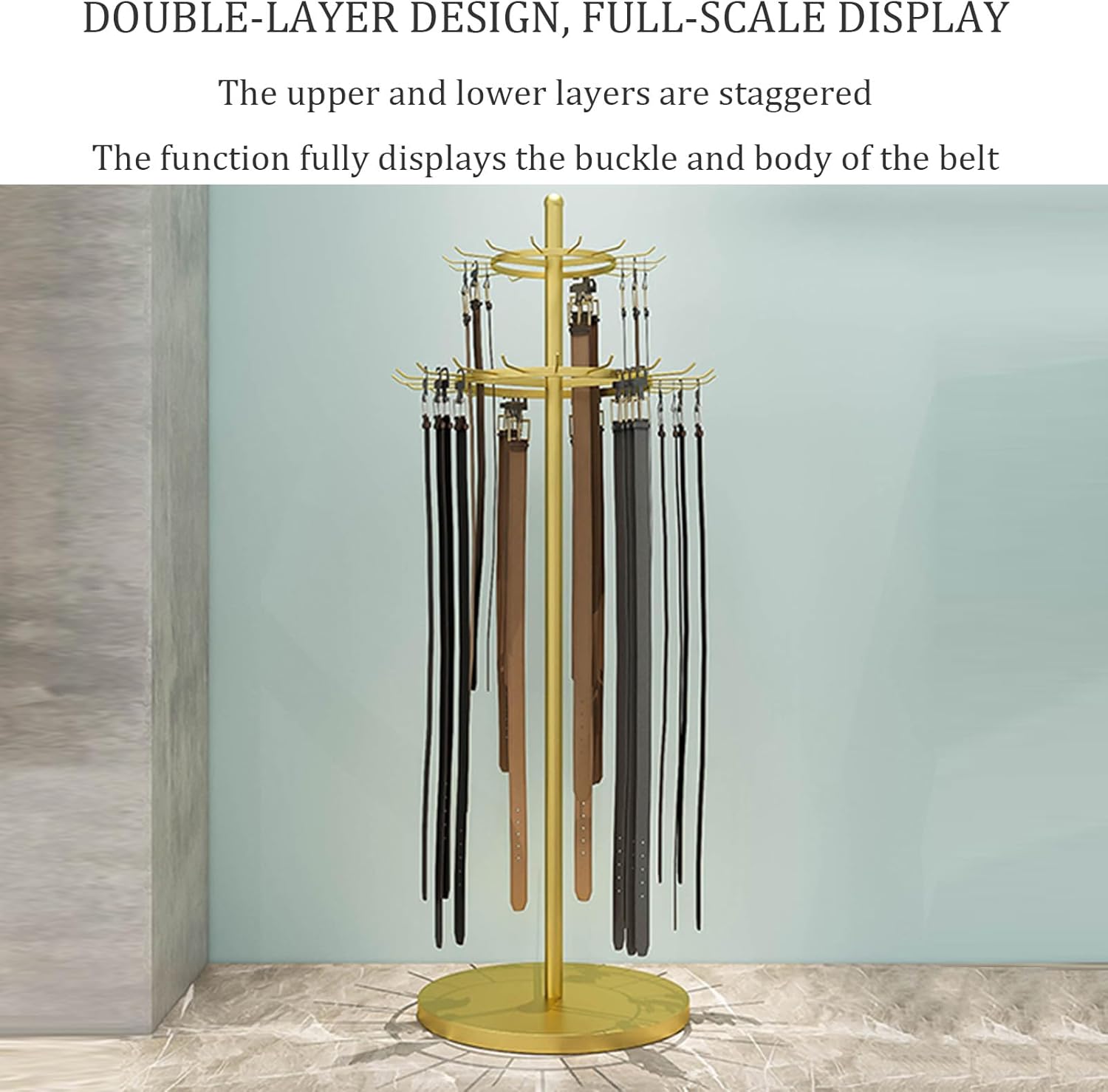 Retail Belt Display Stand 66.2in Floorstanding Metal Belt Hook Organizer Multifunctional Scarf & Purse Rack Commercial Tie & Belt Hanger for Men’s Closet