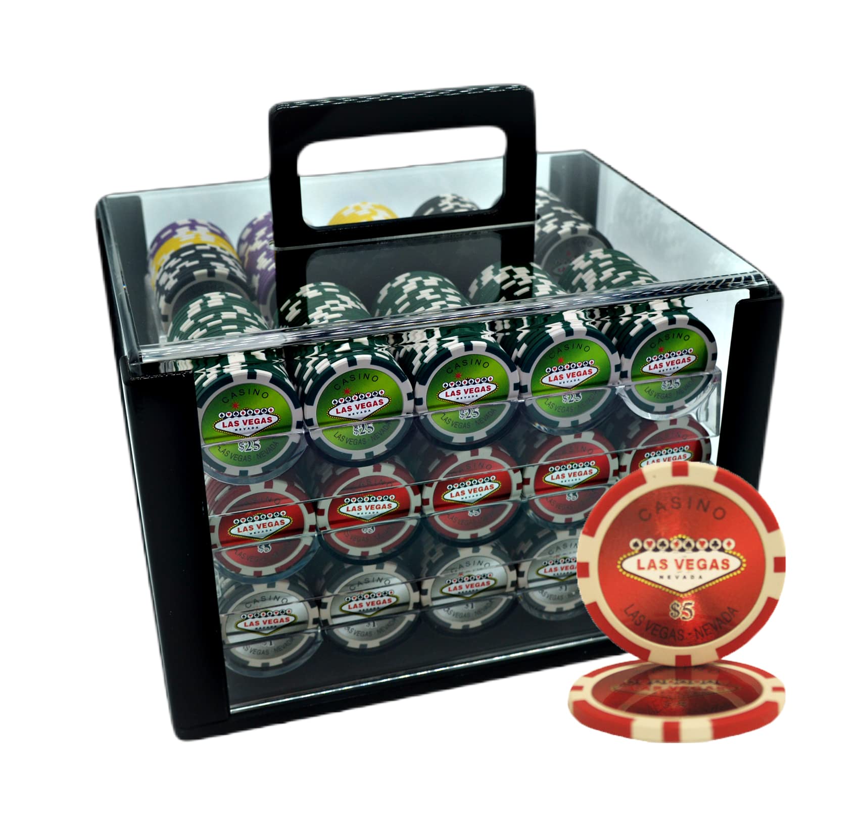 600pcs 13.5G Las Vegas Casino Poker Chips Set with Heavy Duty Acrylic Case & Chips Trays