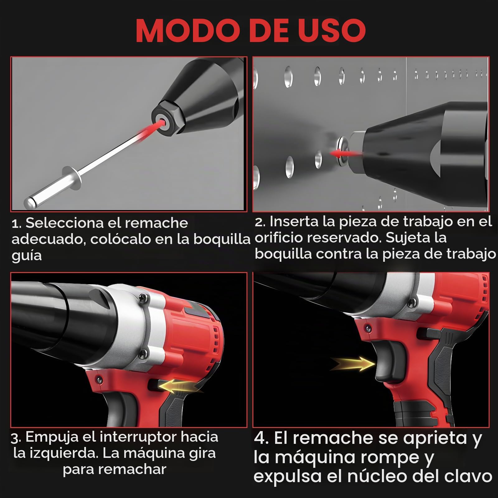 Alicates de remachado de batería compatibles con batería Mi-LWAUKEE de 18 V (sin batería), pistola de remache inalámbrica, pistola de remache sin escobillas para remaches de 1/8 pulgadas, 5