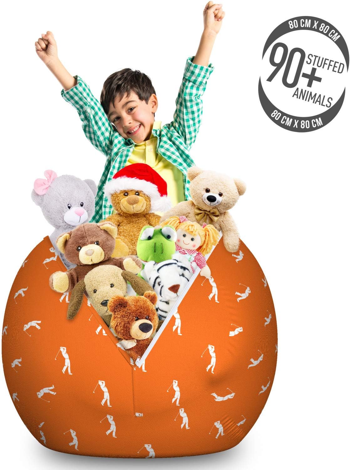 Ambesonne Golf Storage Toy Bag Chair, Silhouette of a Golfer in The Field Hitting The Ball Stroke Play Game Design, Stuffed Animal Organizer Washable Bag, Large Size, Vermilion White