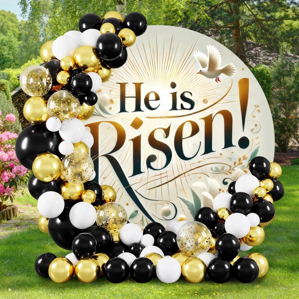 Religious Easter Round Backdrop Cover 7.2ft He is Risen Circle Backdrop Cover Resurrection of Jesus Photography Background Easter Christian Church Decorations Holy Week Photo Props Party Supplies