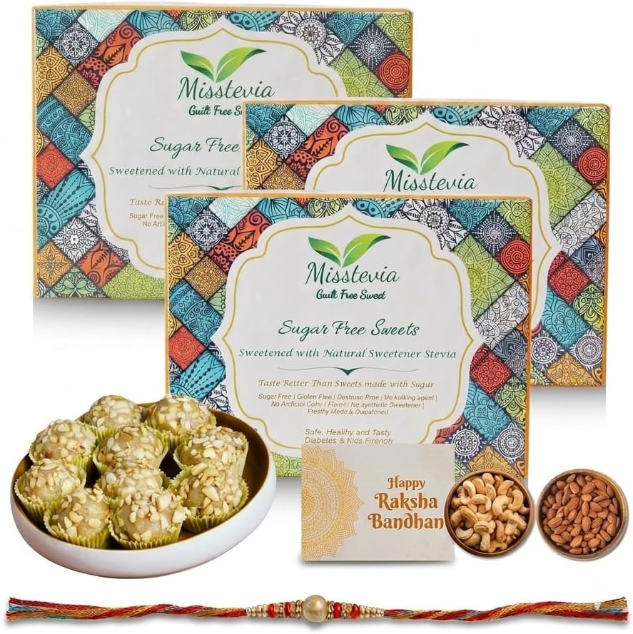 Misstevia Sugar Free Kaju Almond Laddu | Stevia Sweetened | Kids and Diabetes Friendly Guilt Free Sweets | Yummy and Delicious Cashew Badam Laddu | Healthy Indian Sweets 200g