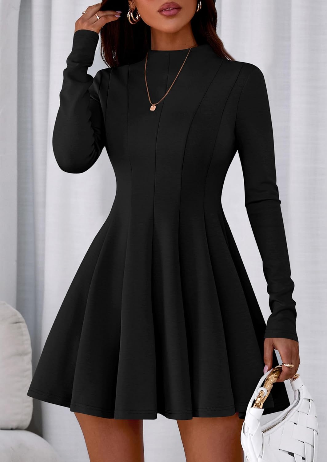 PRETTYGARDEN Fall Dresses for Women Elegant Classy 2026 Casual Long Sleeve Swing A Line Ruffle Short Homecoming Party Dress - Image 5