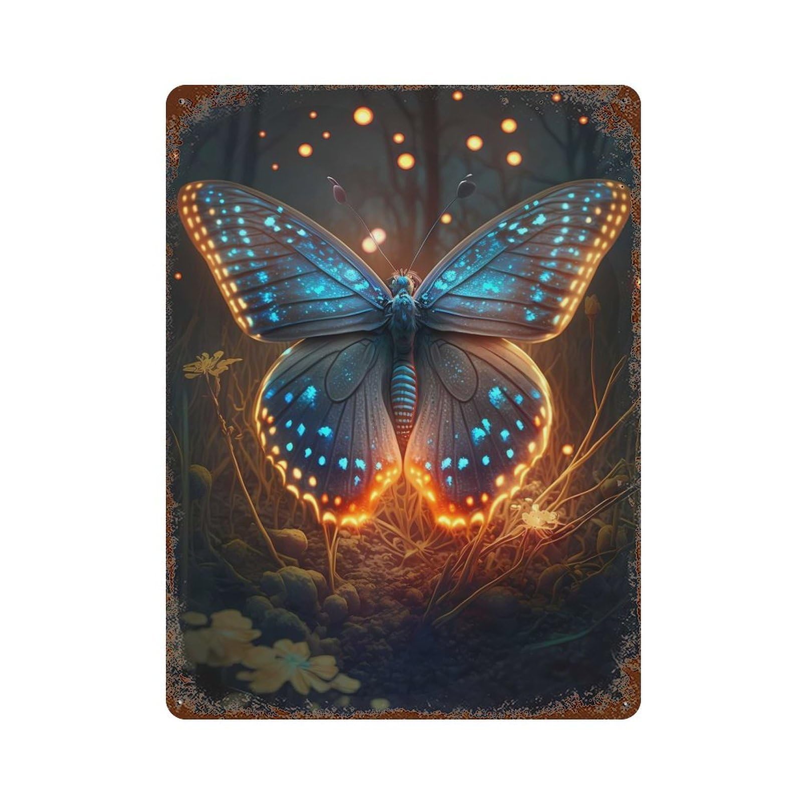 Butterfly Magical Vintage Wall Sign 15.7"x11.8", Rust Effect Metal Decor for Office, Studio And Wall Decor