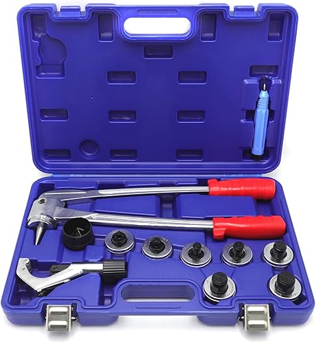 Miniatura 9 de HTTMT - 7 expansores de tubos Herramienta expansora de tubería de plomería 7 palancas HVAC Kit de estampación de tubos de cabezales de cobre en azul