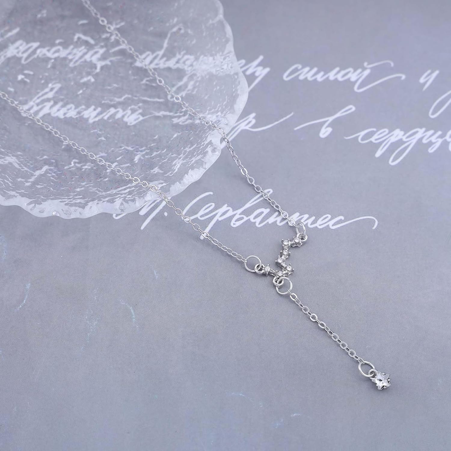 Vintage Crystal Star Pendant Necklace Rhinestone Big Dipper Star Drop Y Necklace Crystal Cz Big Dipper Choker Necklace Cz Rhinestone Choker Y Lariat Necklace for Women - Image 4