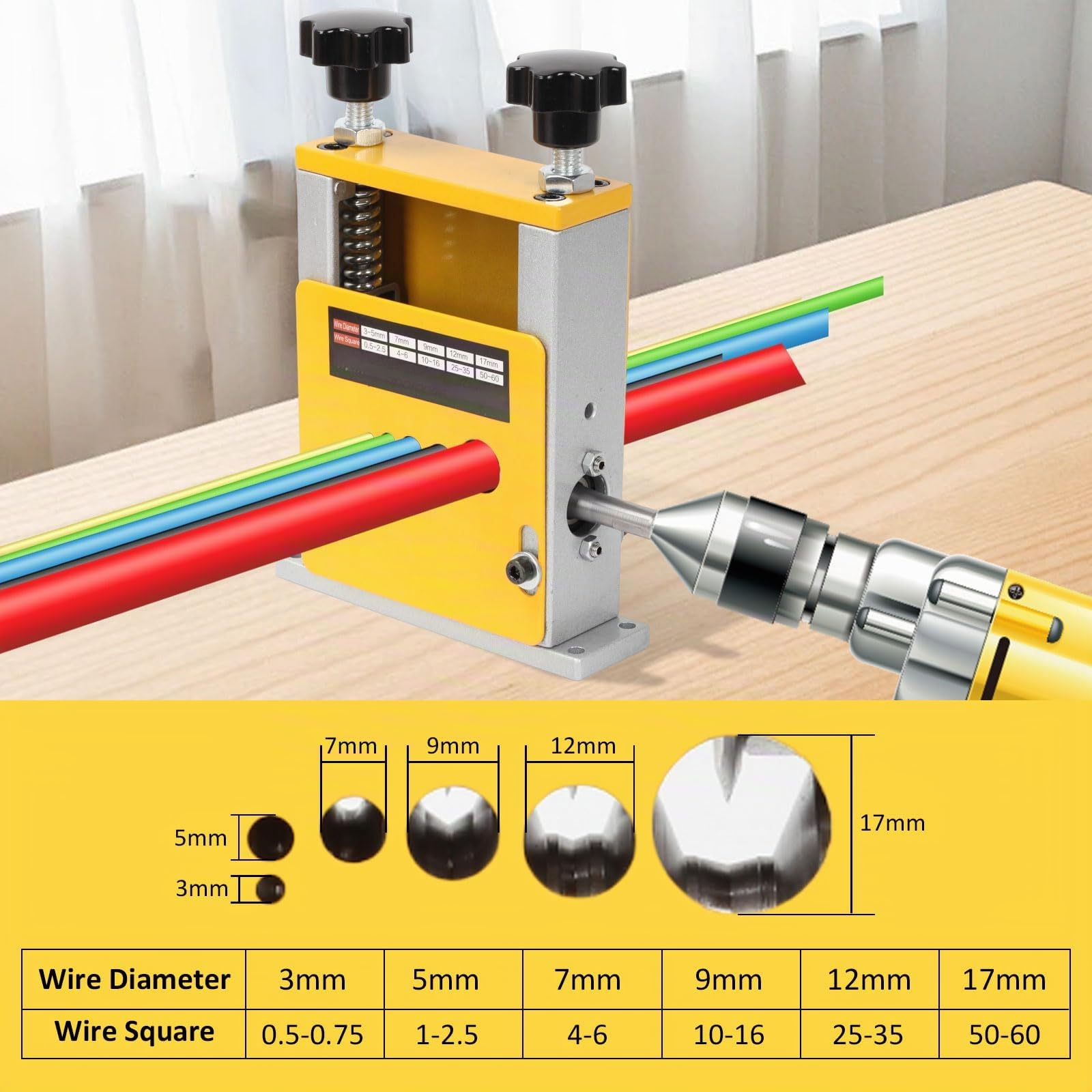 Machine à dénuder les câbles, machine à dénuder les fils avec 1 lame de rechange et gants noirs, outil électrique à dénuder pour fils en cuivre/aluminium
