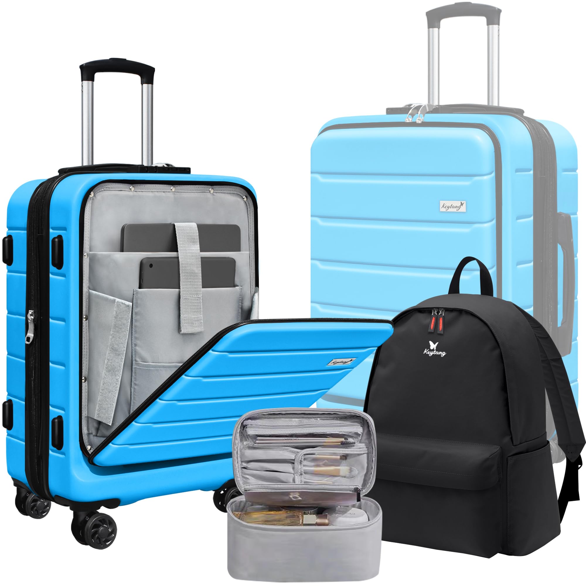 SmileLine 20 inch Carry-On Lightweight Hardside Suitcase Expandable Small Suitcase with Front Pocket Blue