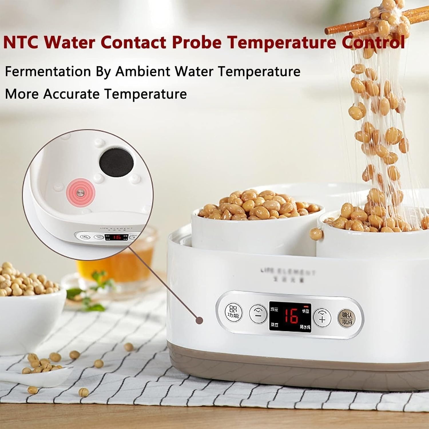 Electric Natto Fermenter Adjustable Temperature Yogurt Machine High Temperature Resistant Container Smart Panel Control for Home Bar Dessert Shop Specialty