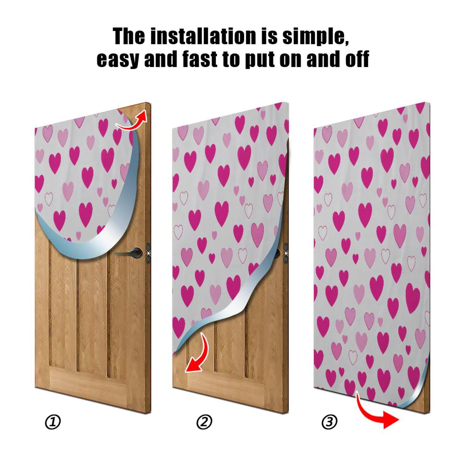 FLildon Plum Red Heart Love Valentine's Day Door Cover Decoration, Party Accessory Porch Decor for Festive Ornament Room Door Covers 35 x 79 Inch