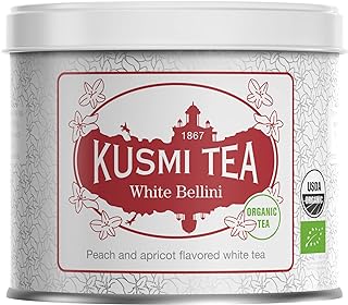 Kusmi Tea - White Bellini (Organic Tea) - Peach and Apricot flavored White Tea - 90gr Loose Leaf Tea in a Tin