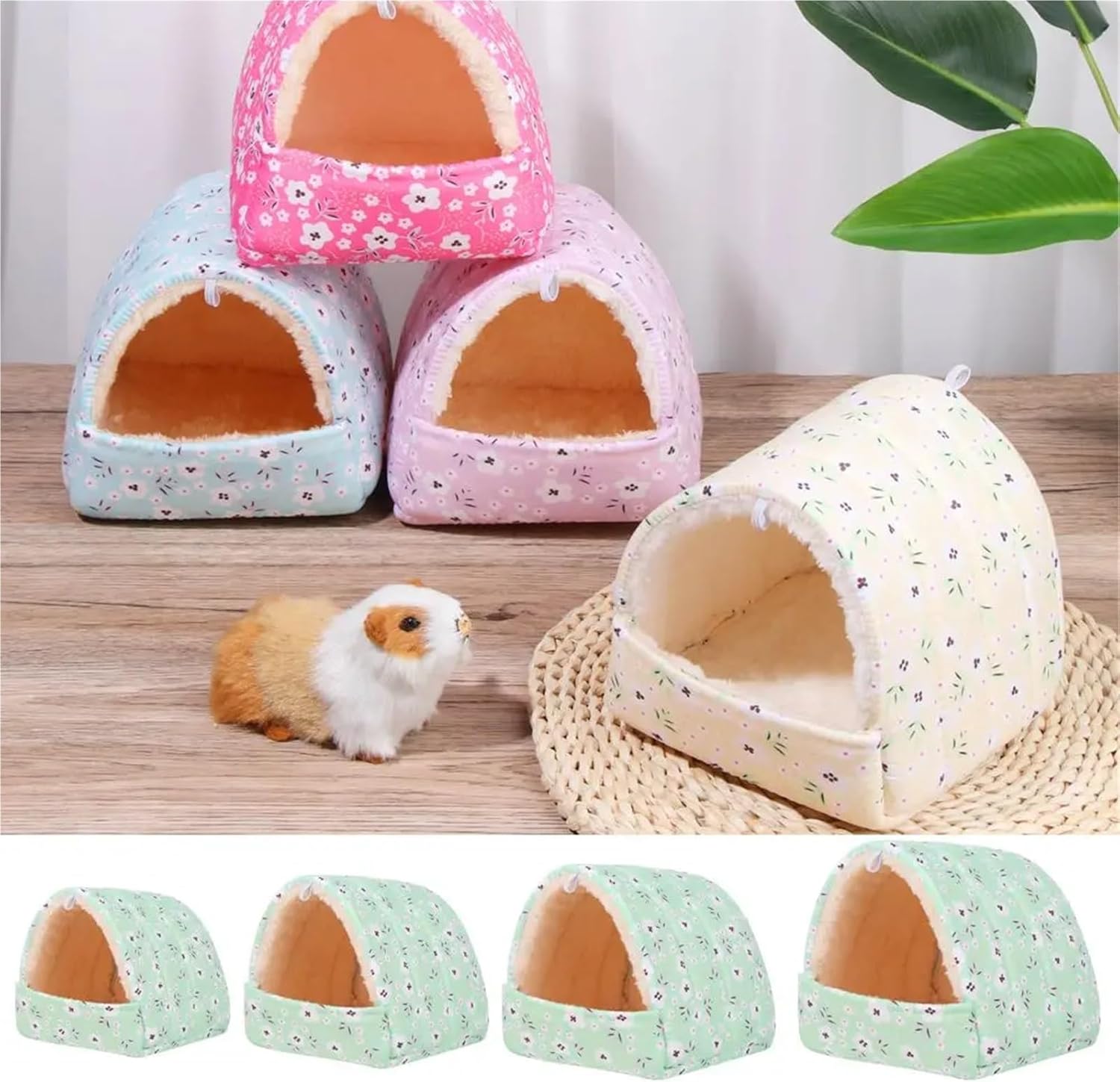 Guinea Pig Bed Winter Soft Hamster House Mini Animal Rabbit Squirrel Hammock Nest Guinea Pig Rat Mice Warm Sleeping Bed Pets Supplies(Blue Flower,Small)