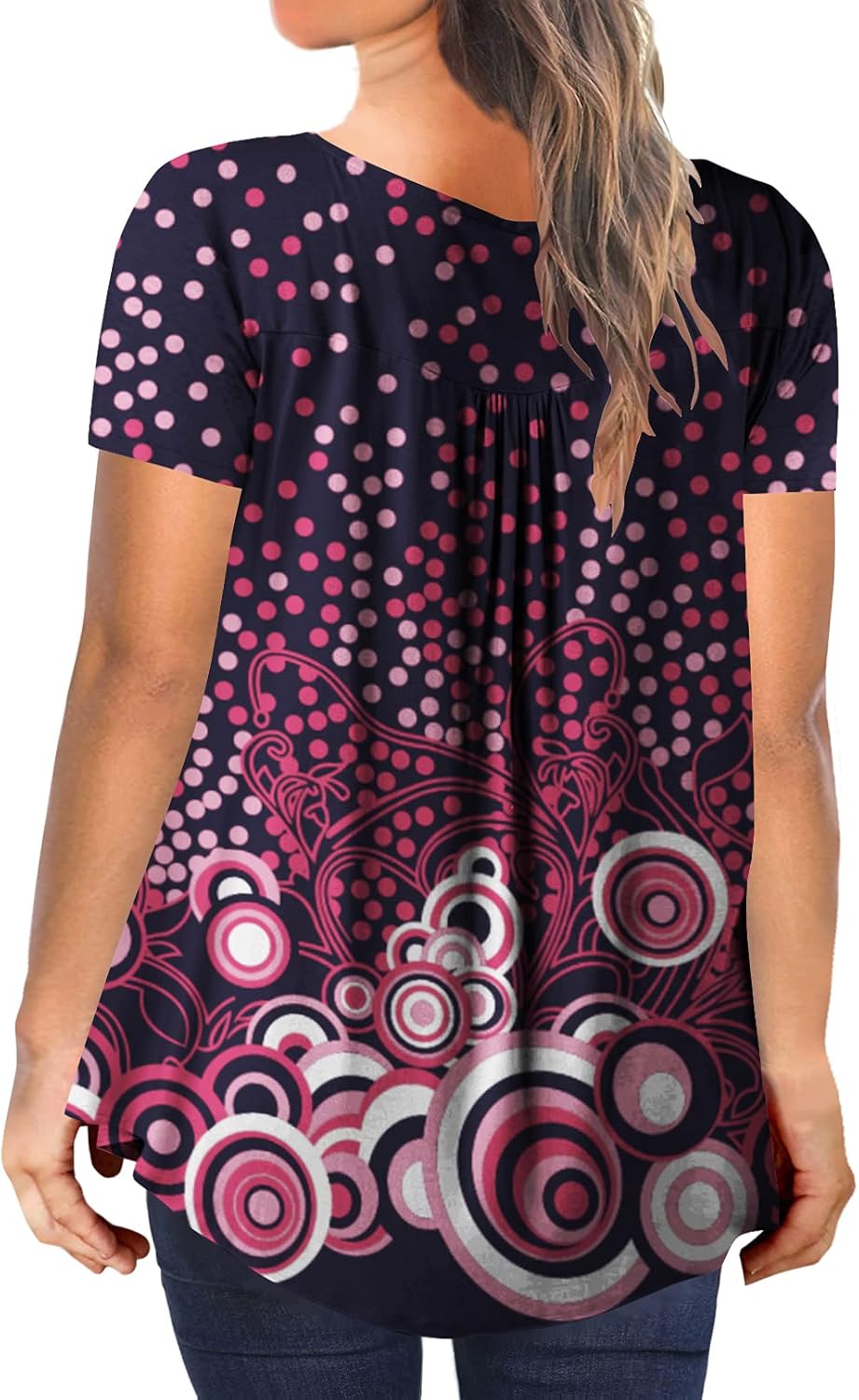 BeadChica Women's Plus Size Tunic Tops Casual Flowy Tshirts Ruched Botton Up Short Sleeve Blouses-Floral-XL - Image 3