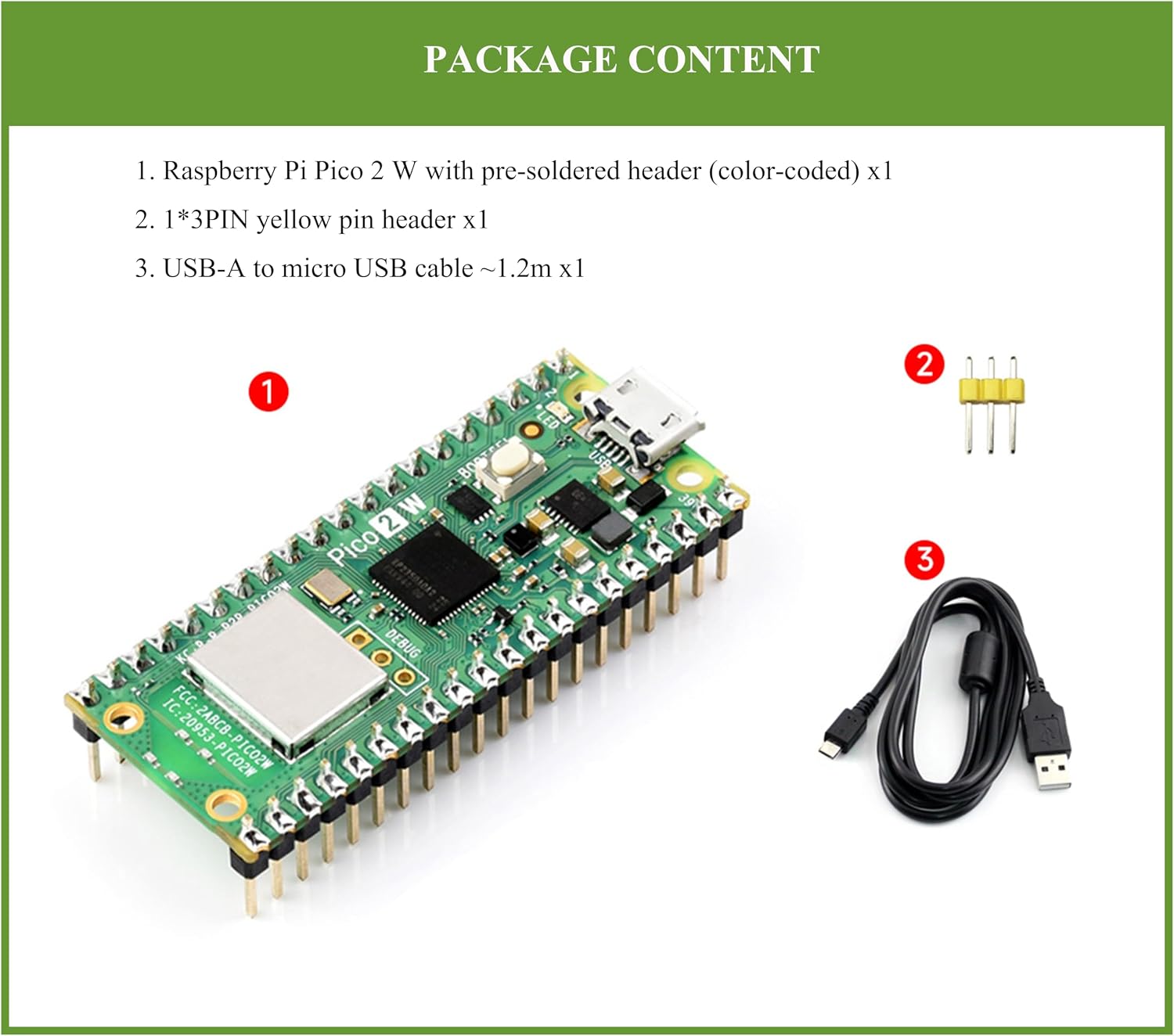 Pico 2 W with Color Pre-Soldered Header Compatible with Raspberry Pi Pico 2 W Microcontroller Board, 2.4GHz 802.11n Wireless LAN WIFI4 and Bluetooth 5.2, Based on RP2350 Dual-Core& Dual-Architecture