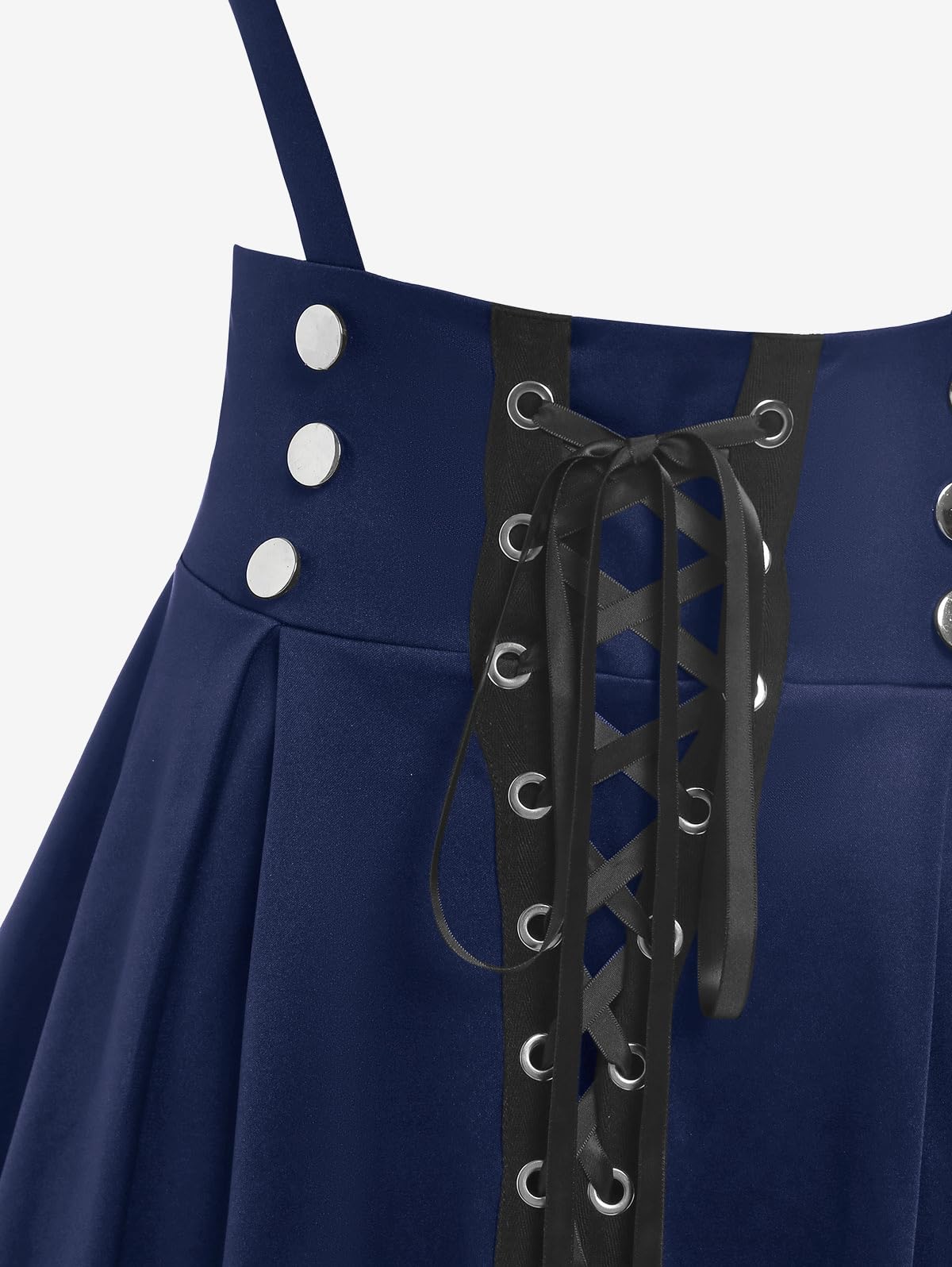 ROSE GAL Women's Plus Size High Waist Tie Dress Gothic Lace Up Buckles Godet Hem A Line Suspender Skirt: Blue 2X