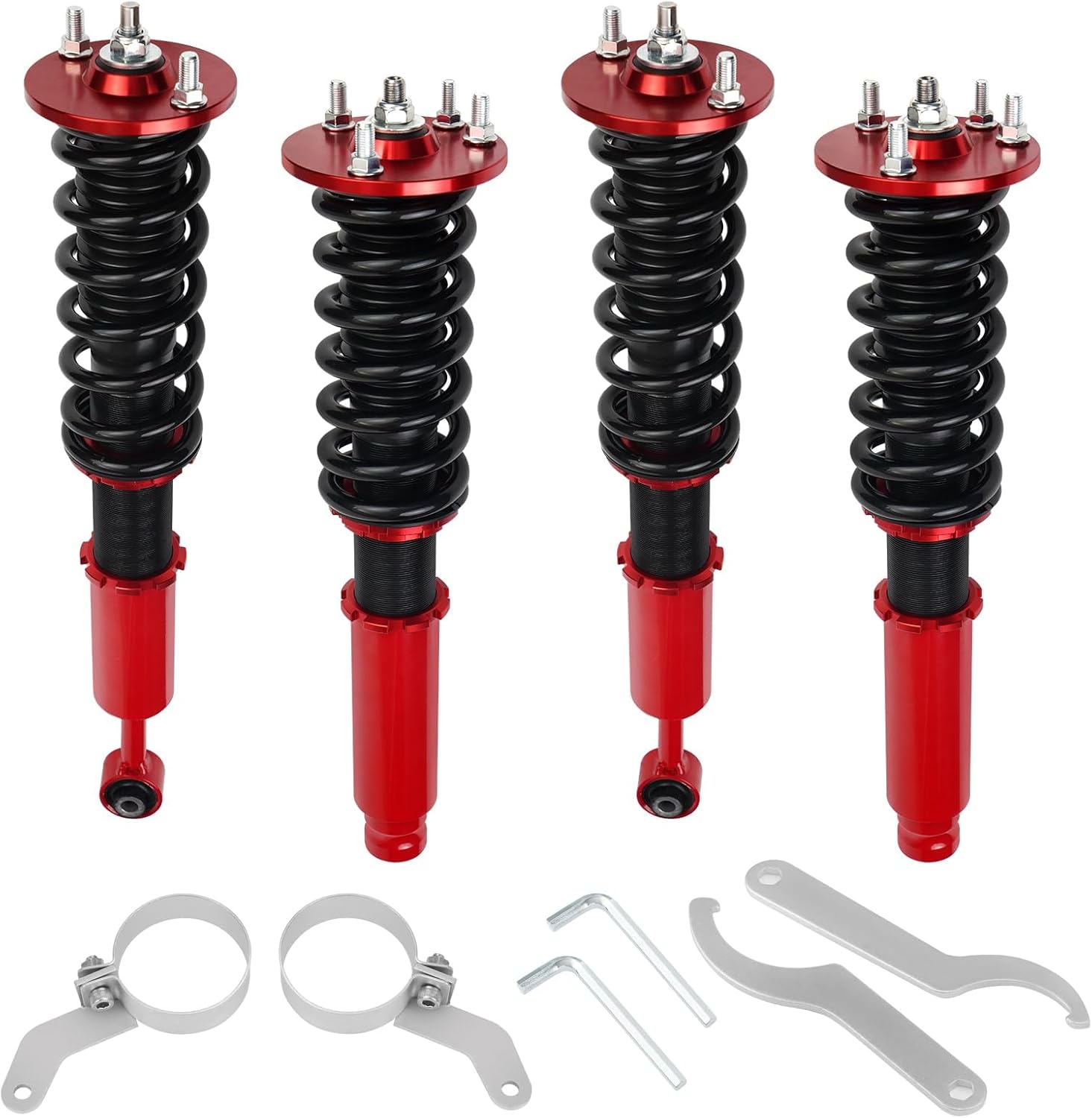 BHB Adjustable Coilovers Compatible with Honda Accord 2003-2007 Coil Spring Absorber Struts Suspension Lowering Kit Red