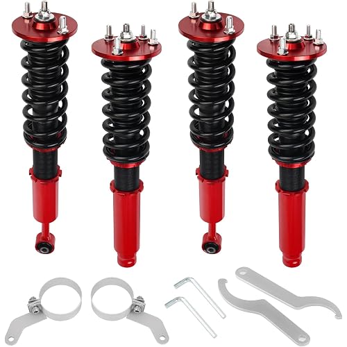 BHB Adjustable Coilovers Compatible with Honda Accord 2003-2007 Coil Spring Absorber Struts Suspension Lowering Kit Red