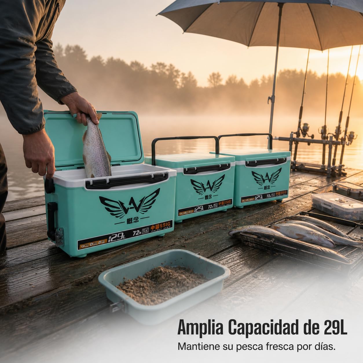 Attrezzatura da Pesca Isolata Sedia Frigo Portatile Contenitore Portaesche Cassetta Attrezzi con Isotermico E Struttura Robusta per Trasporto Adatta Fiumi Gite