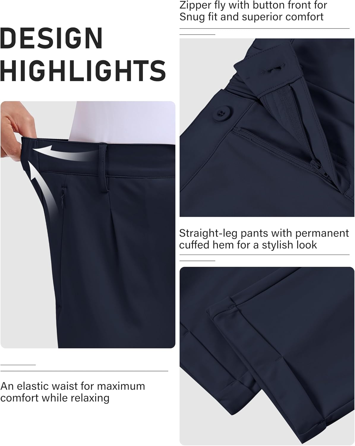 MoFiz Women's Golf Pants Stretch Work Ankle Pant Elastic Waist Business Dress Pant with Zipper Pockets for Casual Travel Wear - Image 4