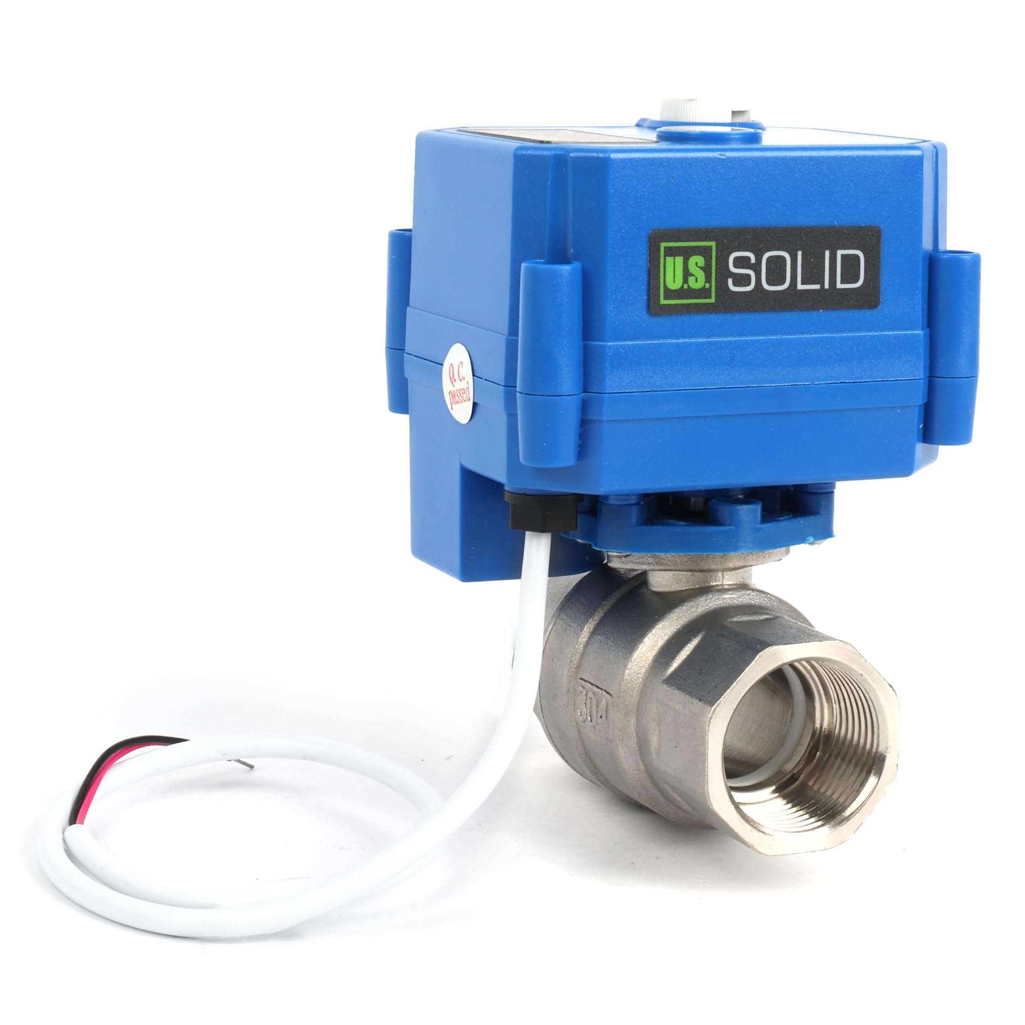 U.S. Solid Valvola a sfera motorizzata in acciaio inossidabile 3/4" - 85-265V AC, ritorno automatico 2 fili, comando manuale, normalmente aperta, porta completa