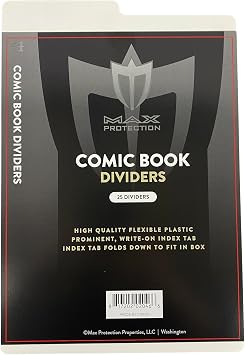 Max Protection Comic Book Dividers with Tabs - 30pt Plastic Archival Quality for Comic Box Storage - Write-On Index Tabs, 7-1/4" x 10-3/4", 25 Count, White