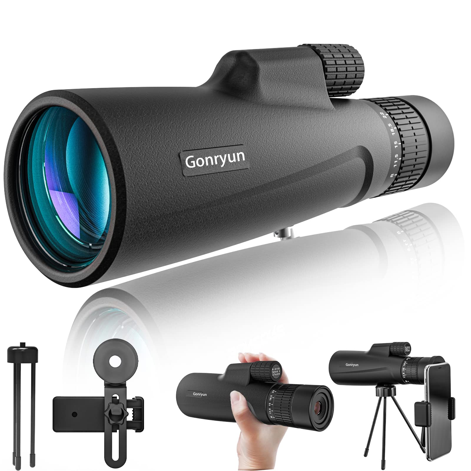 Gonryun 8-20X50 HD Variable Magnification Monocular, Super Bright Large Field of View and High Magnification BK4 Prism, Suitable for Bird Watching Hunting Hiking, Sightseeing Sports Concerts