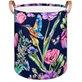 Laundry Basket Hummingbird Iris Flower Foldable Laundry Hamper with Handles Tote Bag Clothes Storage Bucket Toy Organizer for Bathroom Laundry