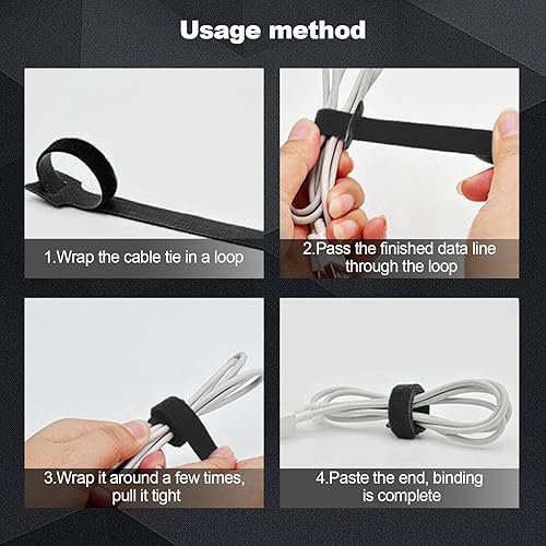 Miniatura 4 de 100 bridas reutilizables con gancho y bucle, correas de cable multiusos, gestión de cables, organizador de cables ajustables para