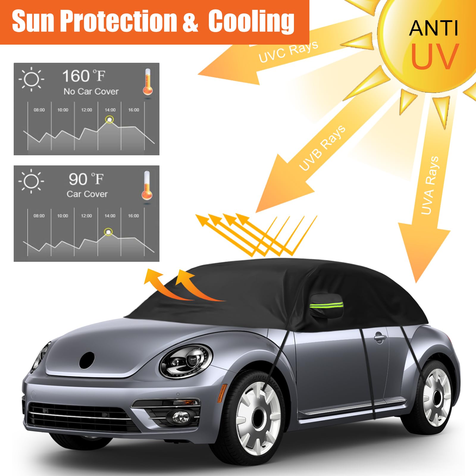 Copriauto Impermeabile Sostituzione per VW Beetle 1998-2019, Metà Copertura per Auto Resistente Ai Raggi UV, Metà Garage Antipolvere, per Esterni ed Interni | Mezza copertura per auto, resistente ai raggi UV, antipolvere, antineve, per interni ed
