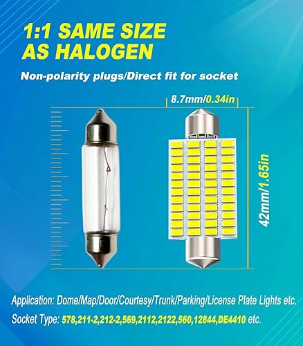 Miniatura 2 de 578 bombillas LED para automóvil 1654in 1614in 211-2 212-2 bombillas LED festoon de 165 pulgadas 48-SMD 3014 chipsets LED festoon focos 6000 K