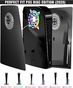 Joso Faceplate Shell Cover with RGB LED Light Strip for PS5 Disc Edition ABS Anti-Scratch Dustproof Replacement Faceplate Shell Case with Fan Slots Music Sync with 8 Colours 400+ Light Effects