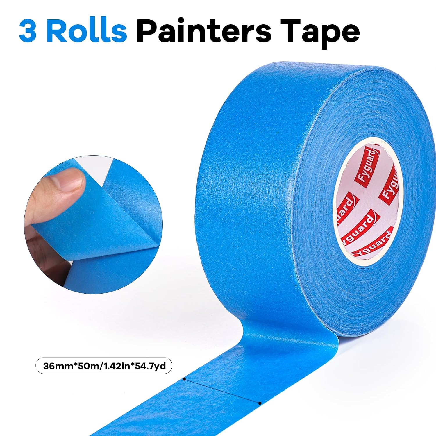 3 Rolls Blue Painters Tape Multi-Surface Painters Tape Bulk 1.42 in × 55Yd Wide Blue Masking Tape, No Residue Tape for Wall Painting Automotive Window Trim Crafts