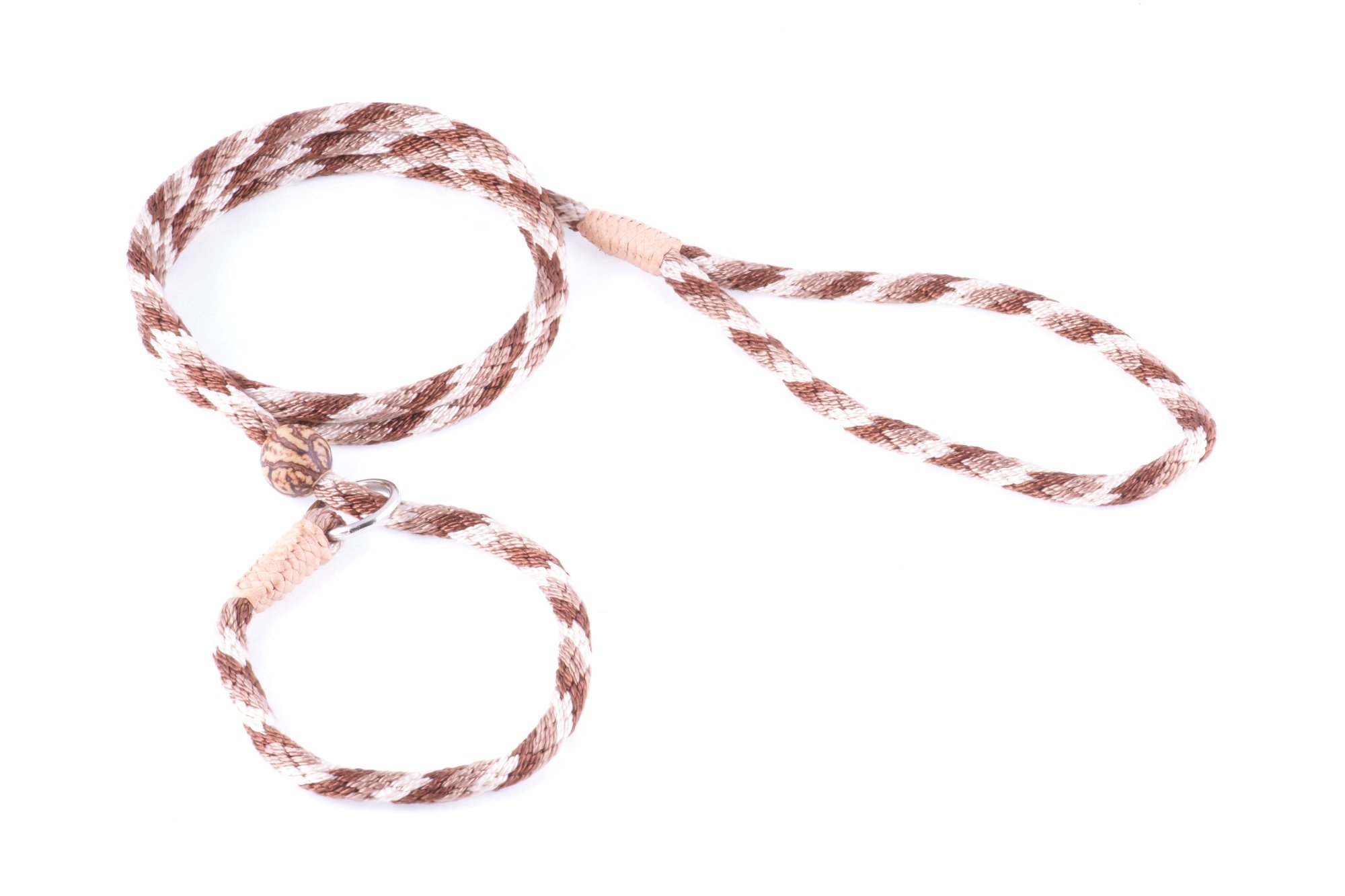 Laisse lasso Alvalley nylon marron 6mm x 1.2m pour grand chien avec butée anti-étranglement