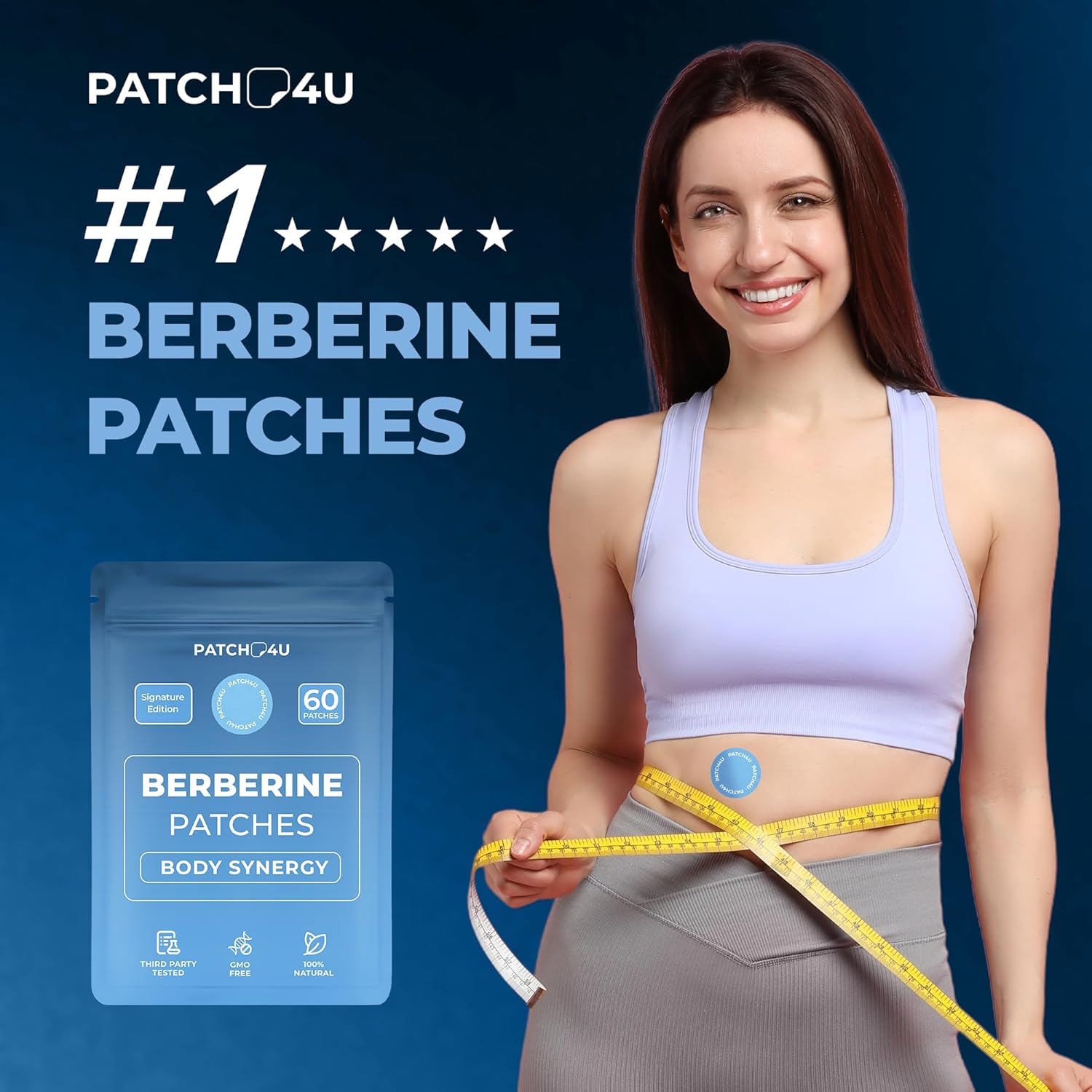 PATCH4U Berberine Patches | Berberine Patch with L-Glutamine, Garcinia Cambogia, Resveratrol for Women & Men | 60 Days Supply