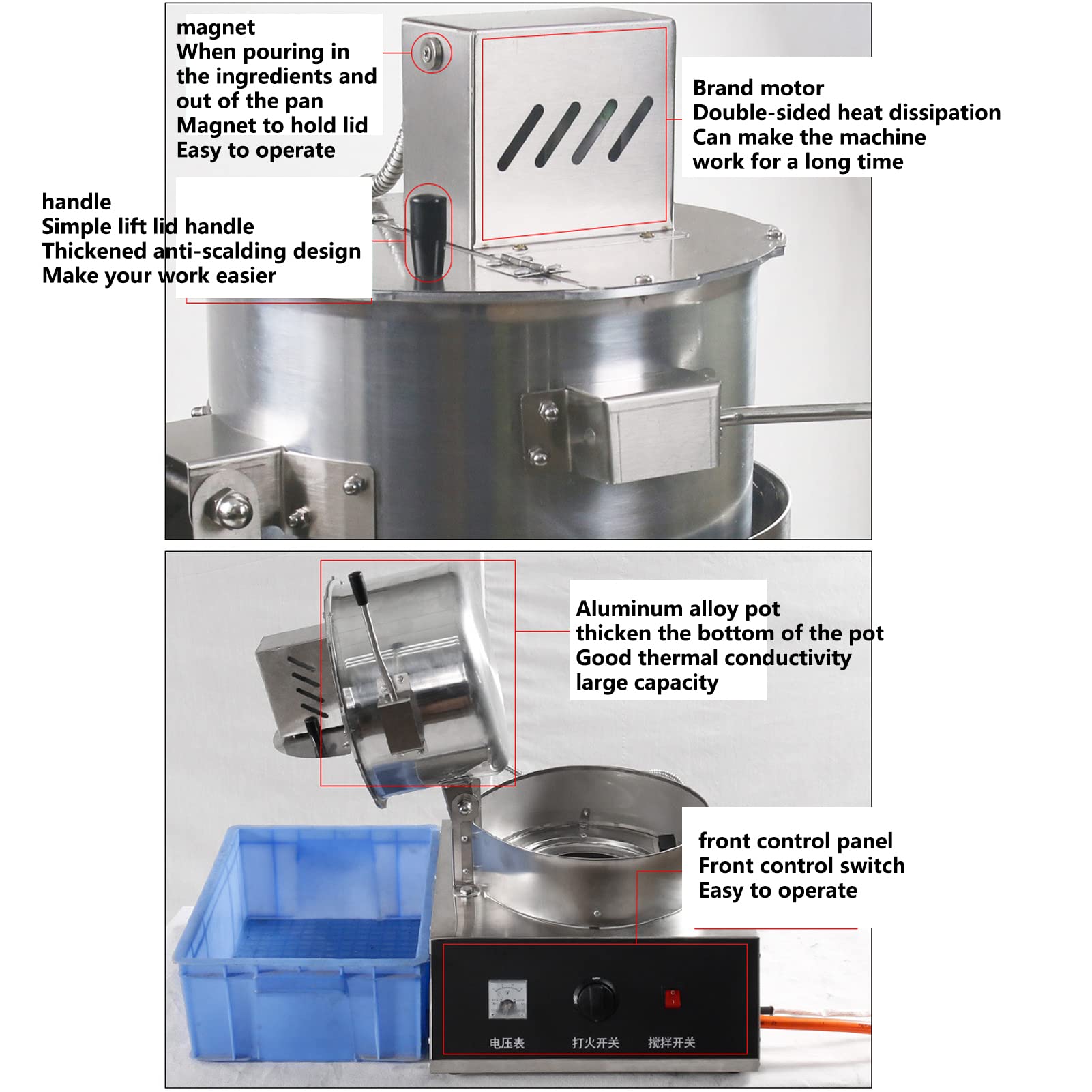 Máquina Comercial para Hacer Palomitas de maíz, eléctrica, con azúcar y Aceite, de Acero Inoxidable, Estilo Antiguo para mostrador, Ajuste automático, con batería.,with Battery