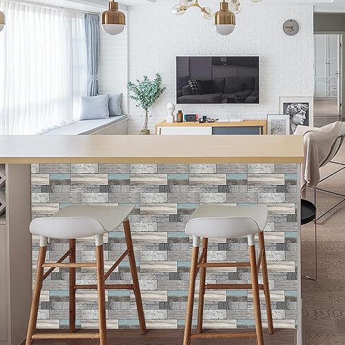 Miniatura 5 de Lukery Azulejo de despegar y pegar, impermeable, para cocina, azulejos de grano de madera europea, autoadhesivos, azulejos de pared de PVC, azulejos