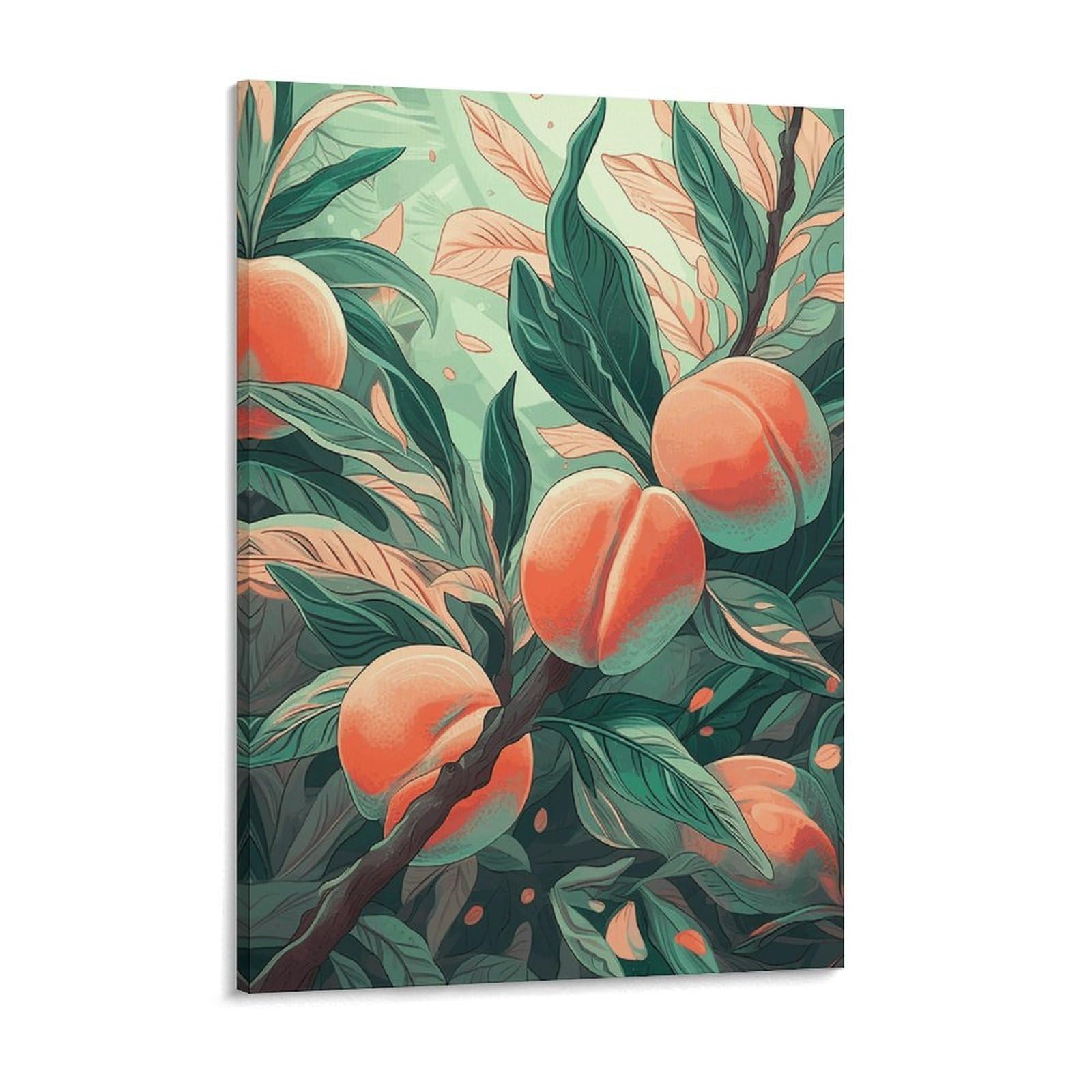 NTVOWPZO Peach on The Branch Canvas Wall Art for Bedroom 18x24inch Canvas Prints Artwork for Walls Modern Picture Artwork Painting for Living Room Aesthetic Wall Paintings for Bathroom Kitchen Office