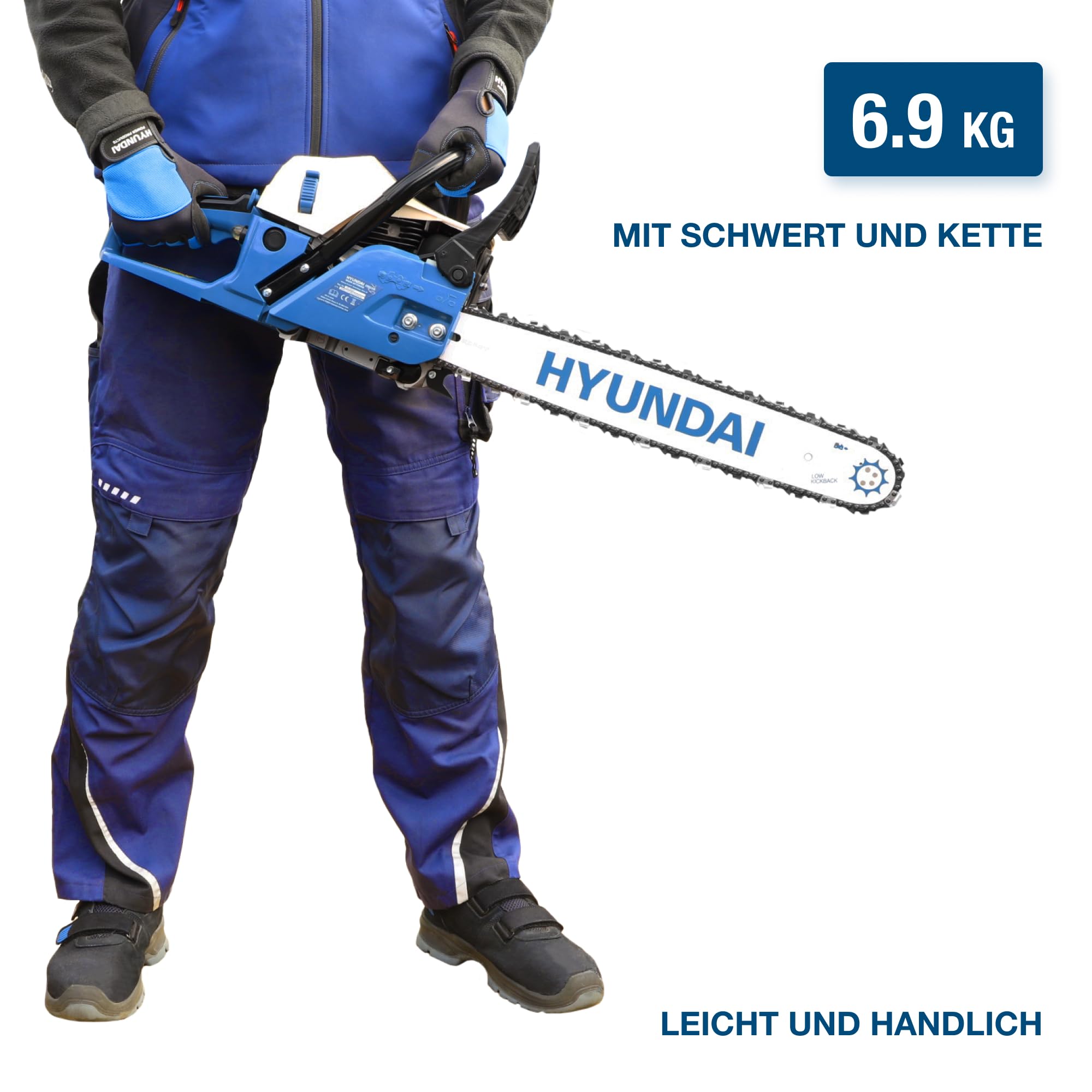 HYUNDAI Benzin-Kettensäge CS6220G | 51 cm/20" HYUNDAI Schwert und Kette | Motorsäge, Motorkettensäge, Benzinsäge | Hubraum 61.5 cm³ | 3.9 PS Leistung | inkl. Werkzeugset