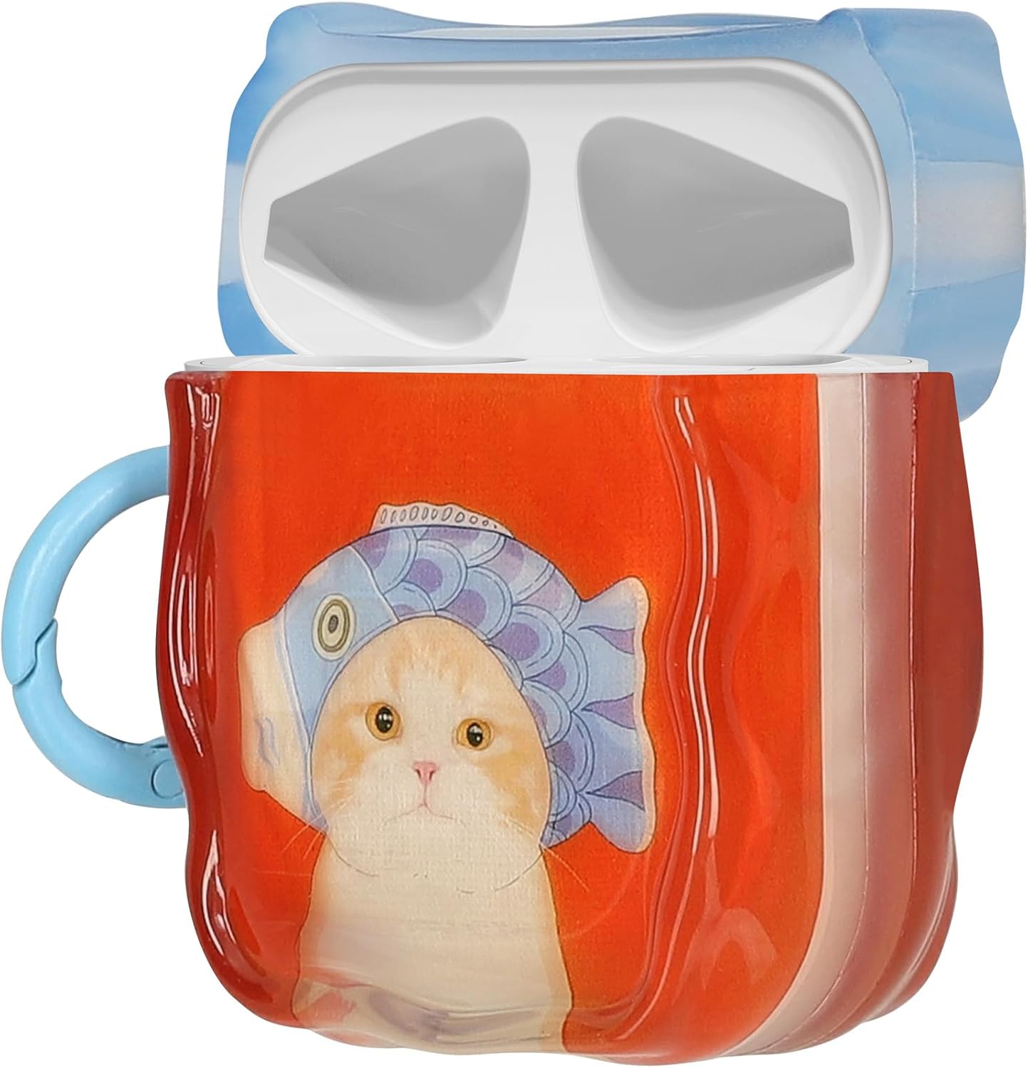 kwmobile In-Ear Headphones Case for Apple Airpods 1 & 2 – Protective Shockproof Case for Earbuds with Keychain – Soft & Durable Cat and Fish