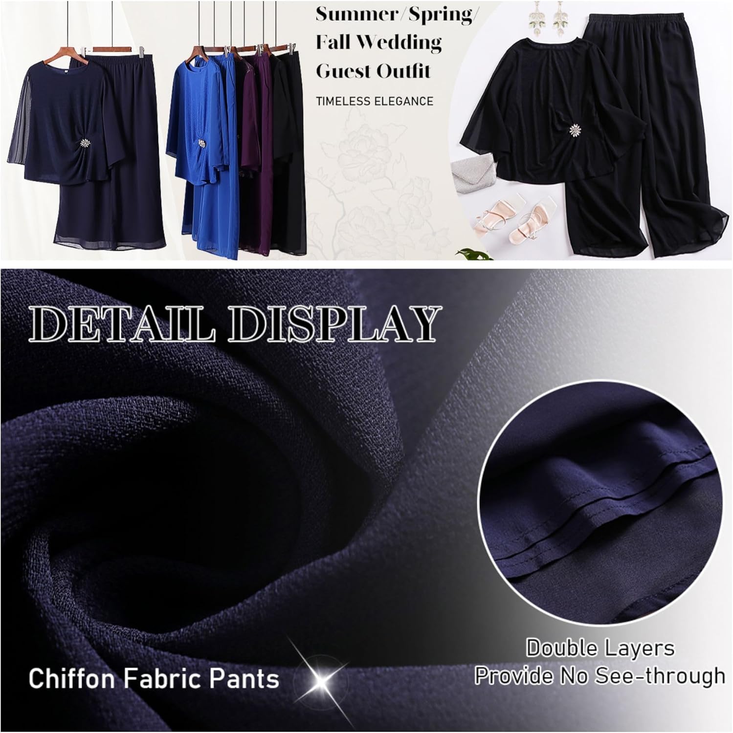 AOVDE Plus Size Pant Suits Mother of Bride Dressy Pant Suits 2 Piece Outfits with Pockets for Women Wedding Guest