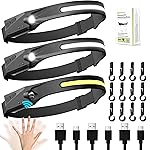 LAKUMIQI 3 Pack Rechargeable LED Headlamp, Motion Sensor, 230 Wide Beam, Light Buddy Headlamp, Suitable for Camping, Hiking, Walking, Running, Cycling