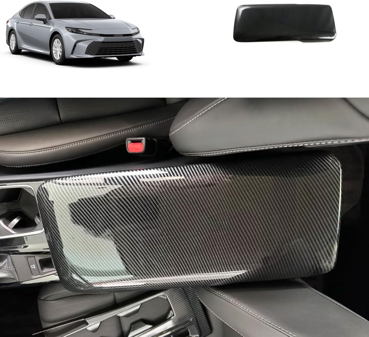 Armrest Box Cover Trim Compatible with Toyota Camry 2025 2026 Central Console Armrest Box Protector Interior Car Accessories ABS 1PC (Carbon Fiber Style)