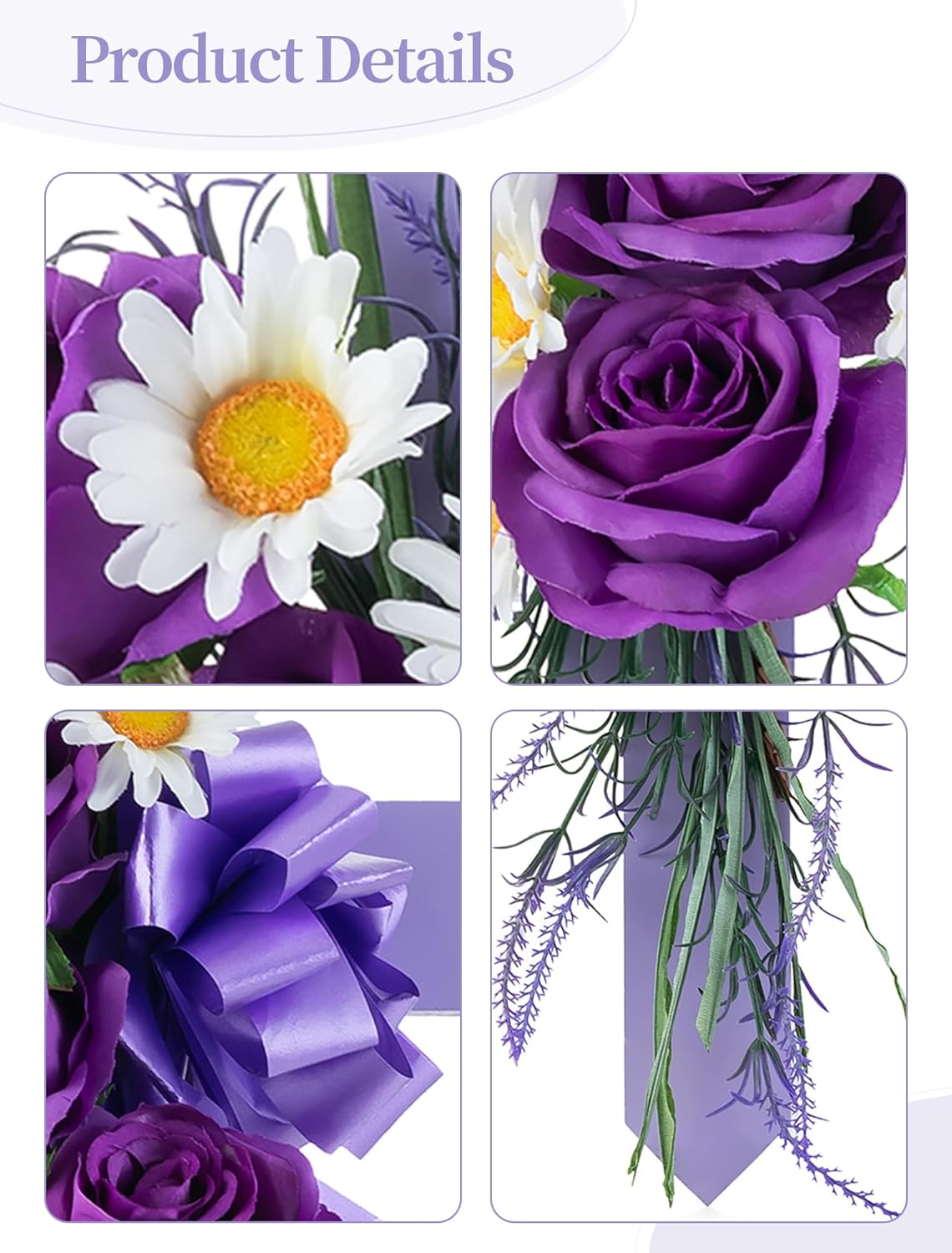 Cross for Cemetery Grave with Flowers: Outdoor Easter Grave Decorations for Cemetery - Purple Roses Artificial Flowers Memorial Wooden Cross for Gravesites