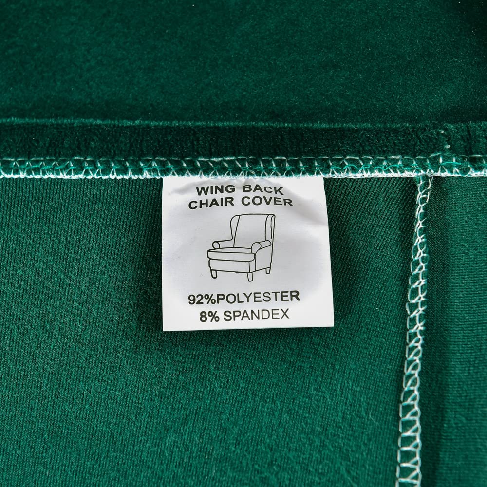 Highdi Velours Housse de Fauteuil à Oreilles Extensible 2-Pièces Couverture de Fauteuil avec Housse de Coussin en T, Couleur Unie Mode Strandmon Housse de Fauteuil Antidérapante (Vert foncé)