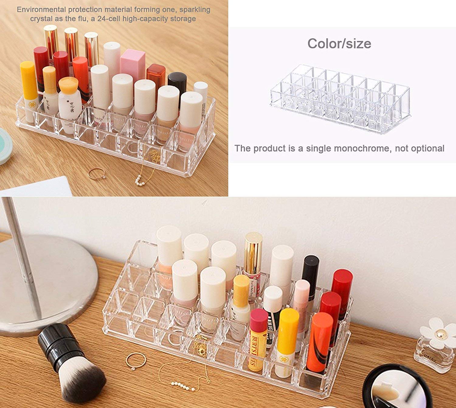 INKULTURE Acrylic Makeup Organizer Transparent Plastic Makeup Cosmetic Storage Box Lipstick Nail Paint/Polish Holder Display Stand Organizer 24 Compartment 2