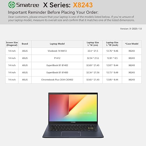 Miniatura 2 de Smatree Funda protectora rígida de EVA compatible con ASUS P1412 de 14 pulgadas, para Vivobook 14 M413 de 14 pulgadas, para ExpertBook B1 B1402B1400